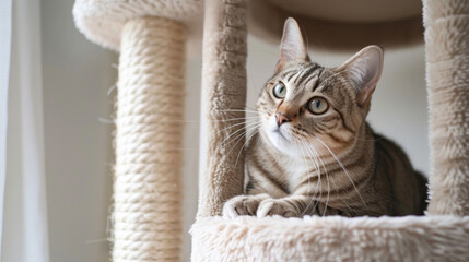 Wall Mural - Cat climbing a multi-level cat tree