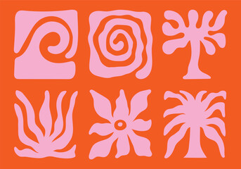 Poster - Vector illustration in simple wavy and groovy naive style, flowers and plants, floral botanic hand drawn design templates, frames and modern wall art prints, posters, placards, packaging, branding..