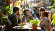 © NooPaew - Coworkers enjoying a plant-based lunch at an outdoor cafe