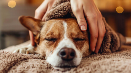 Wall Mural - Dog enjoying a massage at a pet spa