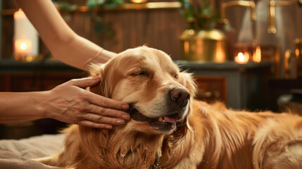 Wall Mural - Dog enjoying a massage at a pet spa