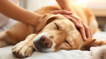 Wall Mural - Dog enjoying a massage at a pet spa