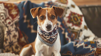 Wall Mural - Dog wearing a stylish bandana in a home setting