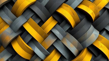 Wall Mural - Yellow and gray 3d curve shapes abstract pattern background 