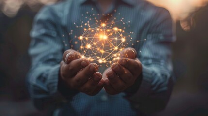Businessman hold circle of network structure HR Human resources. Business leadership concept. Management and recruitment. Social network. Different person, business, leader