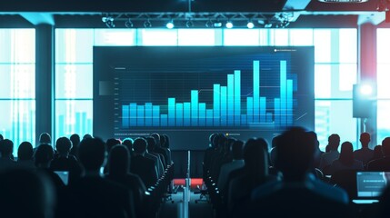 Leinwandbilder - A business presentation with a bar graph displayed on a large screen, highlighting key data points and trends.