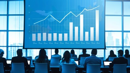Poster - A business presentation with a bar graph displayed on a large screen, highlighting key data points and trends.