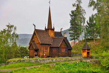 Canvas Print - Norway Lillehammer city view on a cloudy summer day.