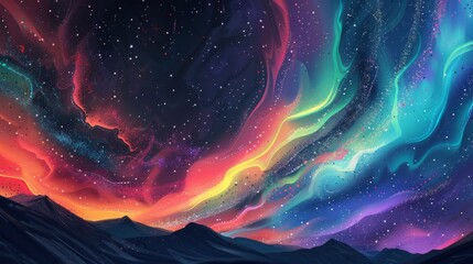 Poster - A close-up of the vibrant colors and intricate patterns of the aurora borealis against a starry night sky.