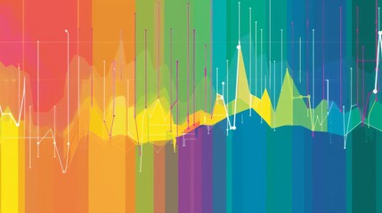 Fototapete - A colorful line graph displayed on a computer screen, with sharp increases and decreases representing trends.