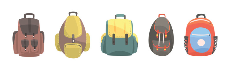 Sticker - Colorful Backpack and Rucksack with Shoulder Strap Vector Set.