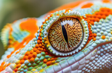 Poster - A closeup of the eye and head, with vibrant colors on its skin
