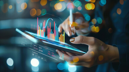 Wall Mural - Analyzing Financial Data on Tablet with Digital Marketing Strategy. Concept Financial Analysis