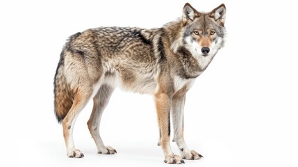  Eurasian Wolf full body clearly photo on white background 