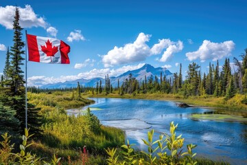 Canadian flag on nature background, Canada Day