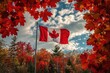 © Olga - Canadian flag on nature and maple background, Canada Day