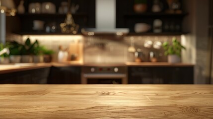 Wall Mural - Modern Kitchen Interior with Wooden Countertop, Generative AI