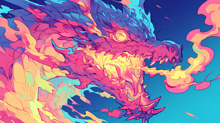 Wall Mural - the dragon spews rainbow-colored flames
