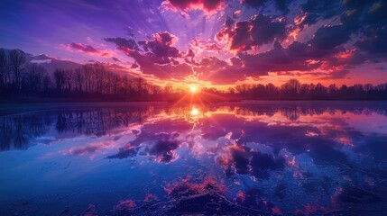 Wall Mural - Stunning sunset over a petite lake