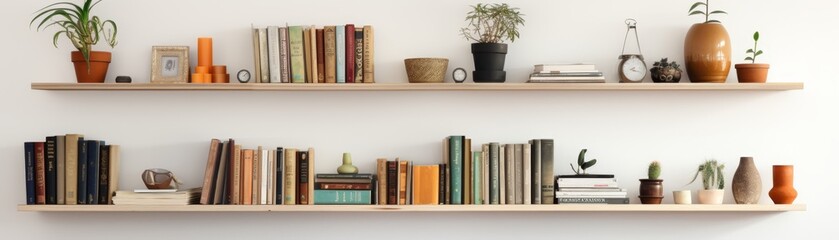 Wall Mural - Shelves with books against white wall