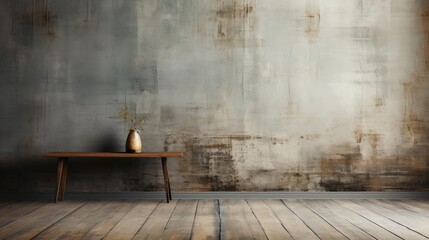 Wall Mural - Wooden Table Stands in Empty Room with Abstract Wall Background