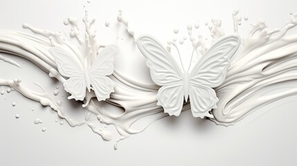 Wall Mural - Butterfly Milk Splash - Abstract 3D Illustration for Design Elements with Clipping Path | Stock Illustration