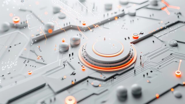 Technology systems in a sleek white tech background. Vector images showcase interconnected networks, digital grids, and futuristic designs, illustrating the seamless integration of modern technology
