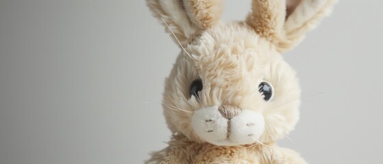 Closeup of a stuffed toy bunny, soft fur, white background, detailed textures, sharp focus, soft lighting, no background distractions