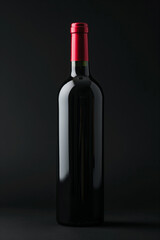 Wall Mural - Wine bottle with red top on dark background