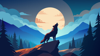 Canvas Print - wolf howling at the moon