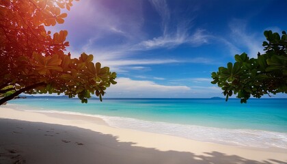 beautiful tropical beaches and sea with blue background beach on bright blue sky background copying space panorama