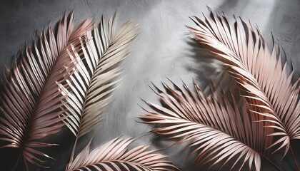 Wall Mural - palm leaves light overlay on textured gray concrete wall abstract minimal background photo for design