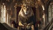 © Beyonder - A lion exudes the majesty of royalty, seated on a grand throne within an opulent chamber, commanding the scene with a serene yet powerful demeanor.