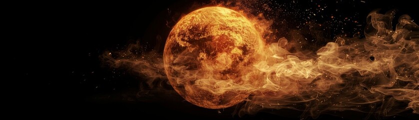 Canvas Print - planet earth engulfed in flames against black backdrop