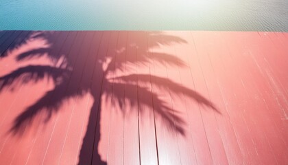 Wall Mural - summer vacation and travel concept shadow of a palm tree on water empty space for advertisement