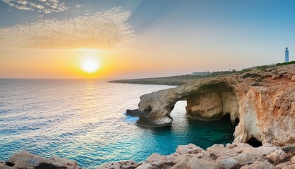 Wall Mural - landscape with sea cave at sunset ayia napa cyprus