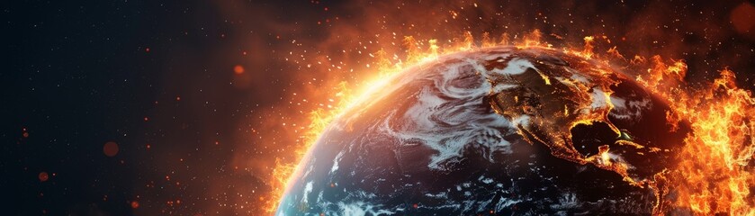 Canvas Print - planet earth engulfed in flames against black backdrop