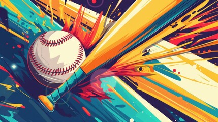 Poster - Capture the essence of baseball with a vibrant cartoon illustration showcasing the iconic bat and ball perfect for web designs