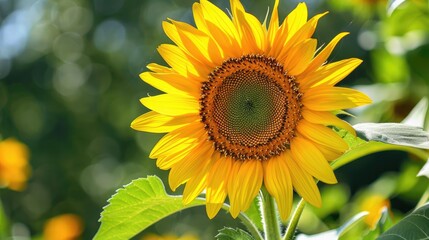 Wall Mural - Stunning sunflower blooming in the garden captured in a close up shot