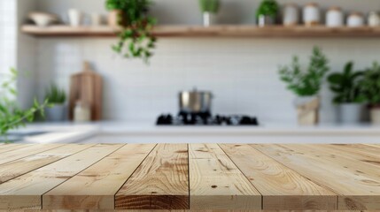 Wall Mural - Modern Kitchen Interior with Wooden Countertop, Generative AI