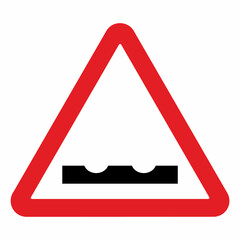 Wall Mural - Road sign, watch out for ruts on the road, uneven road surface, caution symbol, triangle red frame, vector