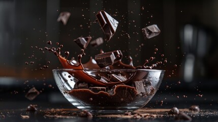 Wall Mural - chocolate splashing out of a glass bowl. copy space