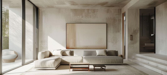 Aufkleber - minimal interior living room with artwork framed