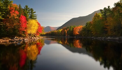 Wall Mural - foliage reflections in wildcat river calm sections of the river reflect vivid foliage colors jackson new hampshire