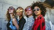 © Beyonder - Gen Z Friends with Sunglasses. A group of fashion-forward Generation Z woman pose confidently against an urban backdrop, their statement sunglasses reflecting culture rich in individuality and style.
