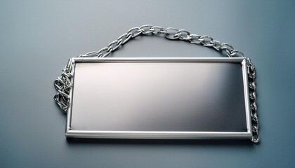 Wall Mural - photo of a metallic blank sign with a chain isolated on background