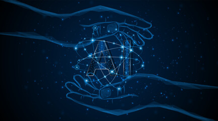 Leinwandbilder - Abstract hand holding AI or artificial intelligence symbol. Modern futuristic AI technology circuit board concept	