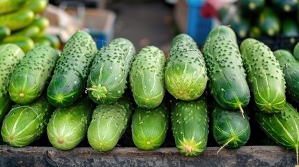 Sticker - Collection of green cucumbers stacked outdoors