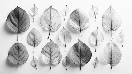 Wall Mural - skeleton leaves on a white backdrop for creating autumn themed designs in monochrome