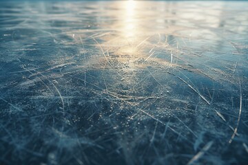 Wall Mural - A close-up shot of the frozen surface of water, with details of ice and snow